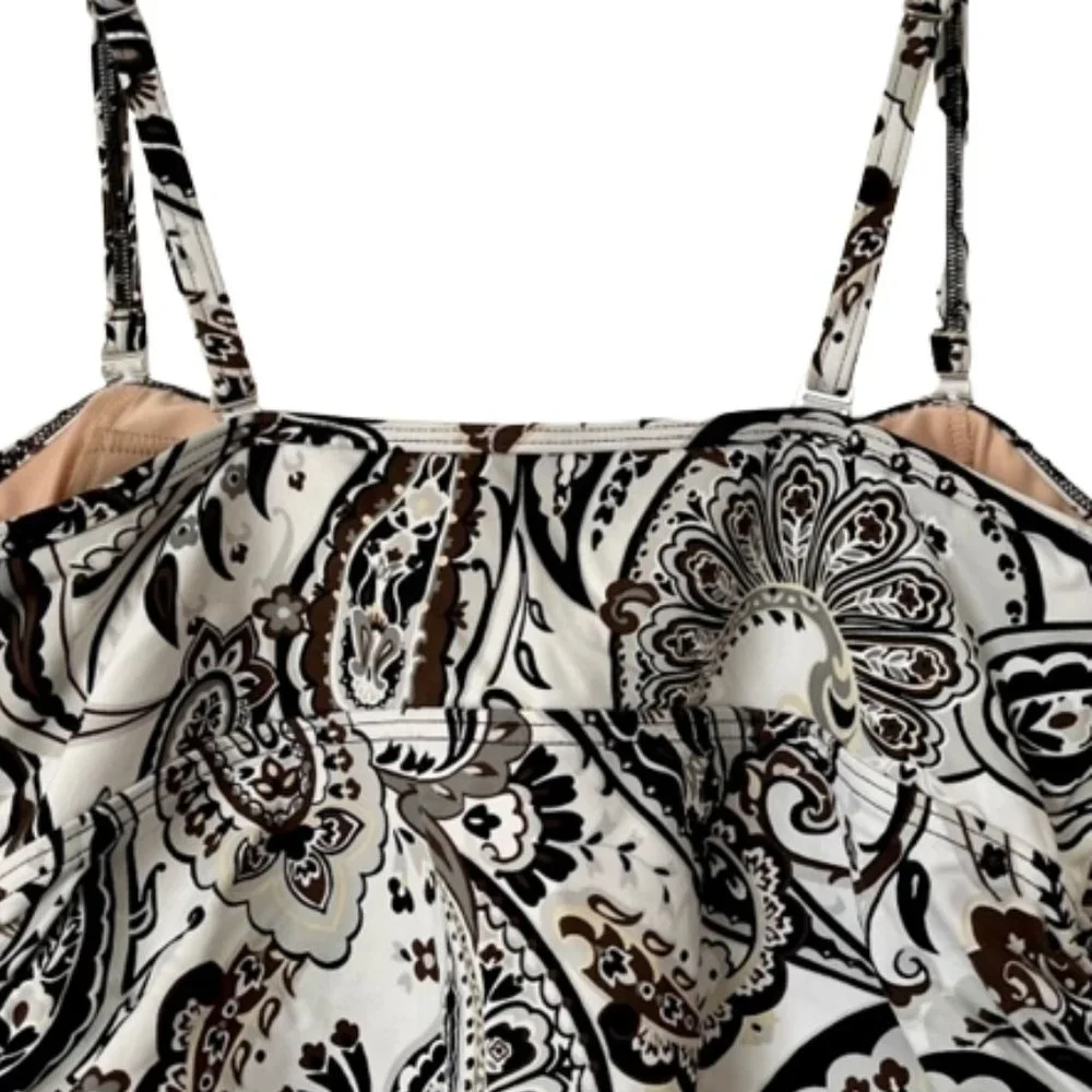 Lands' End B/W Paisley Adjustable Tankini - Black/White - 10 - Picture 7 of 9
